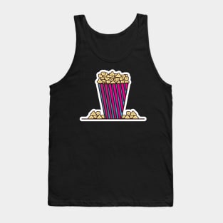 Popcorn In Popcorn Pack Sticker vector illustration. Movie cinema icon concept. Snack food. Big red blue strip box with popcorn sticker vector design with shadow. Tank Top